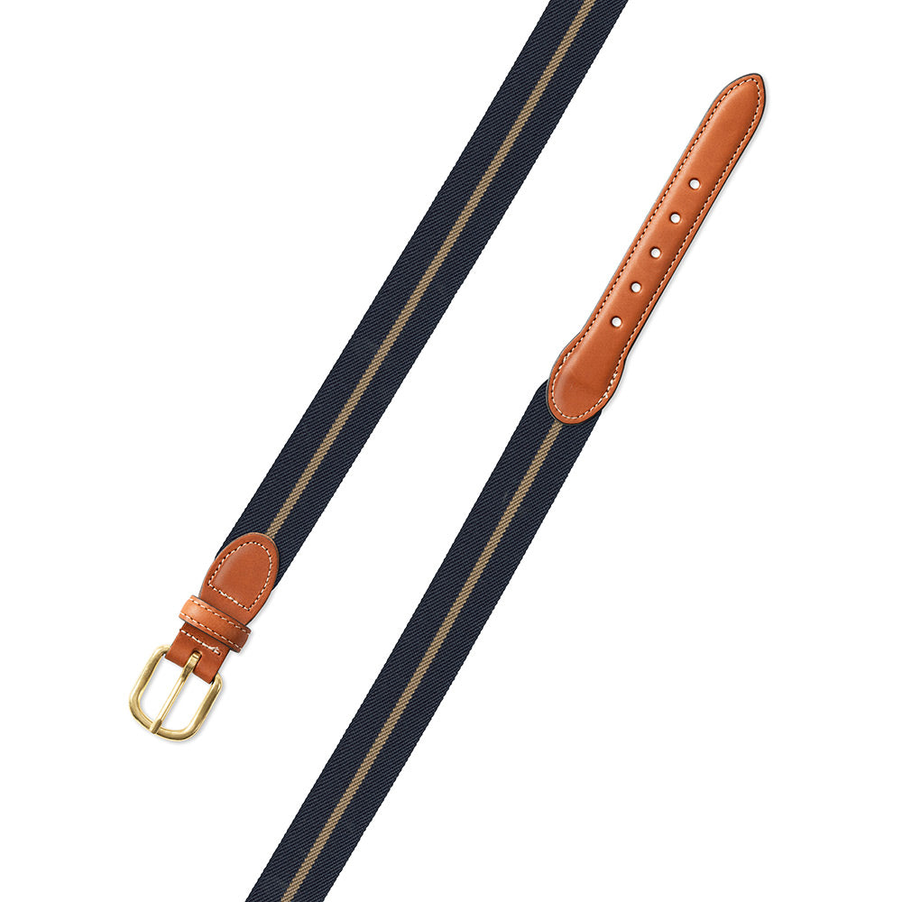 Navy &amp; Khaki Belgian Stretch Leather Tab Belt