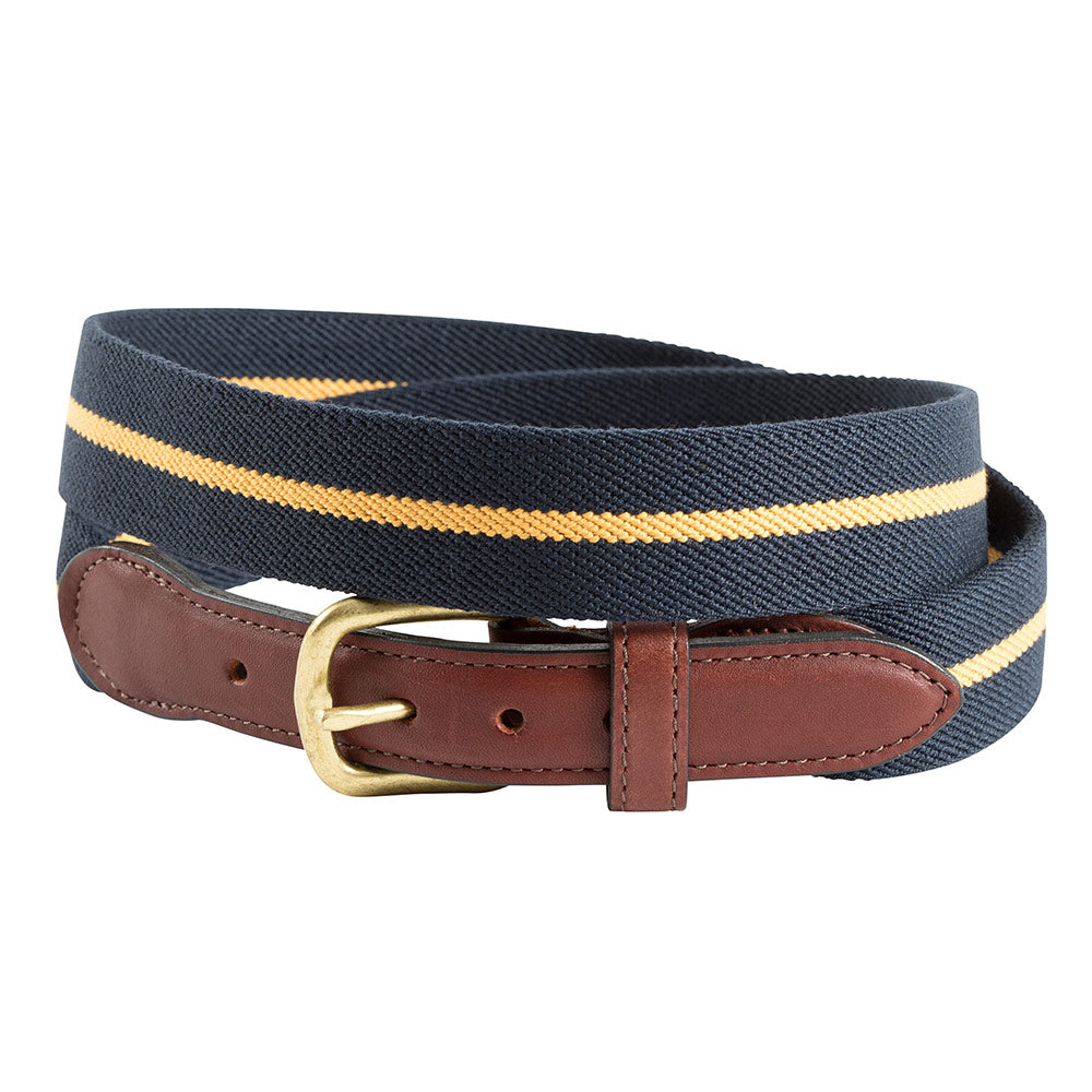 Navy & Gold Belgian Stretch Leather Tab Belt