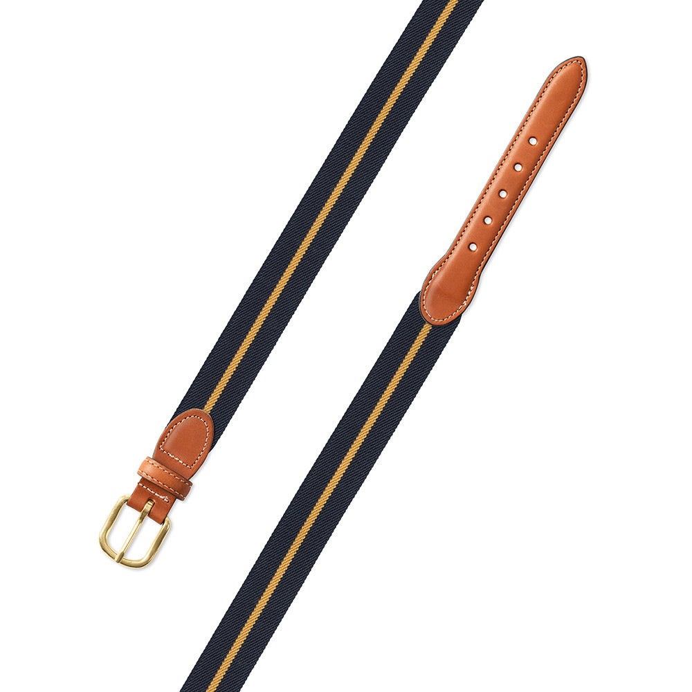Brown & Orange Grosgrain Ribbon Leather Tab Belt