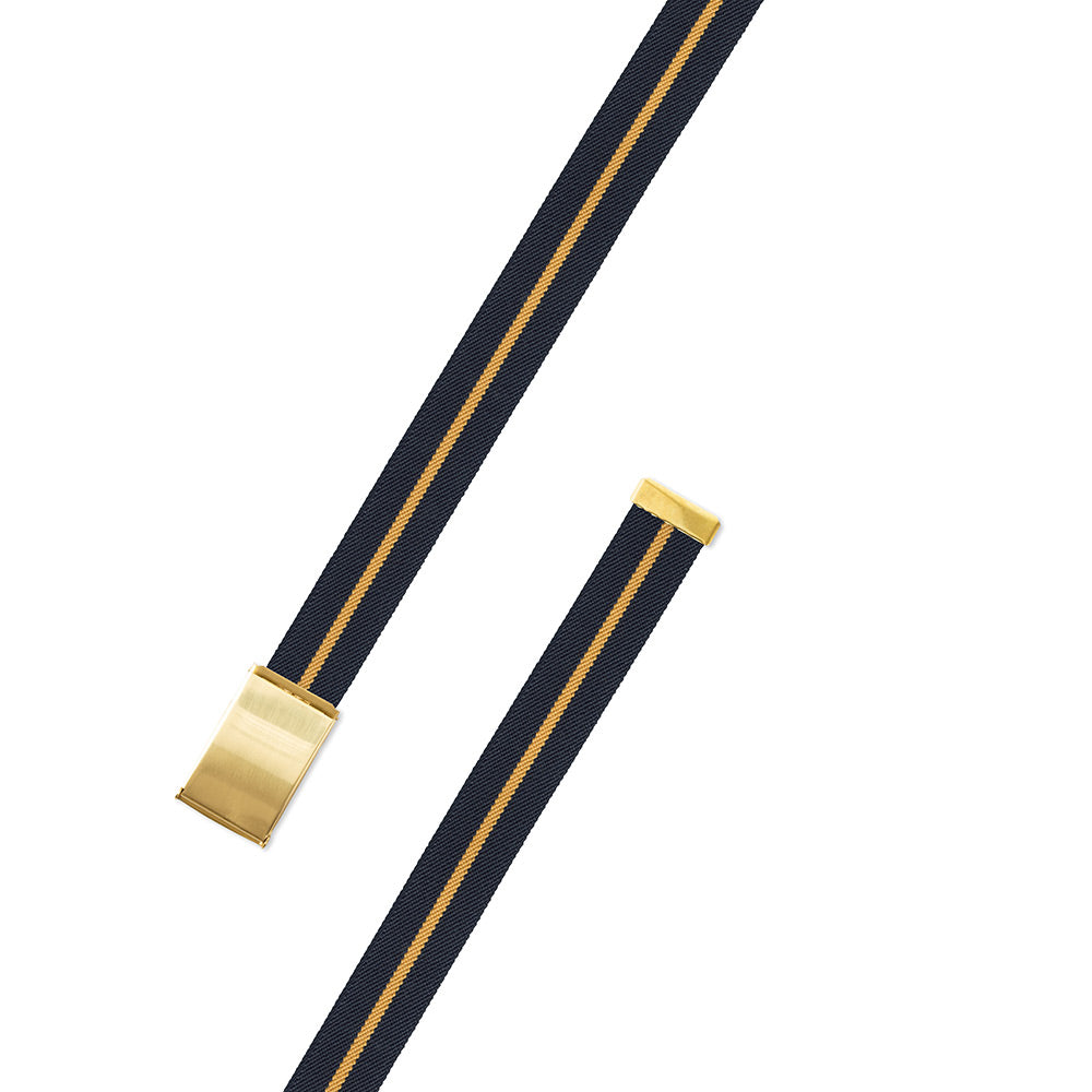 Navy & Gold Belgian Stretch Leather Tab Belt - Barrons-Hunter