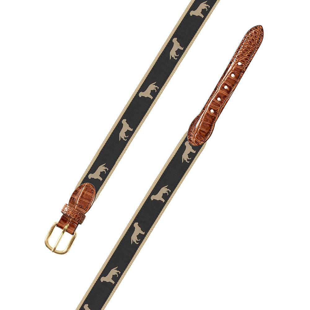 Golden Dog Motif Leather Tab Belt