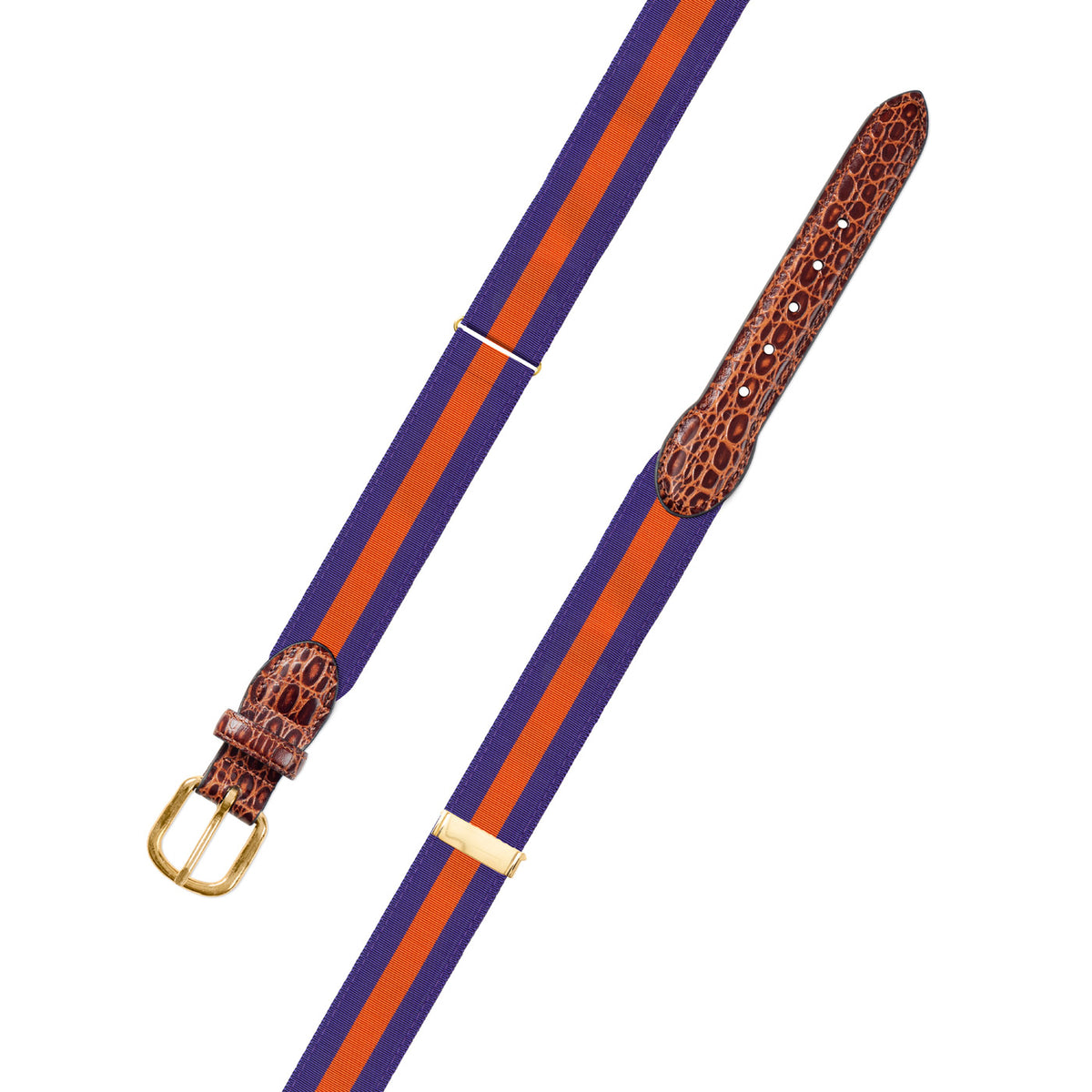 Adjustable Purple &amp; Orange Grosgrain Belt with Embossed Calf Tabs