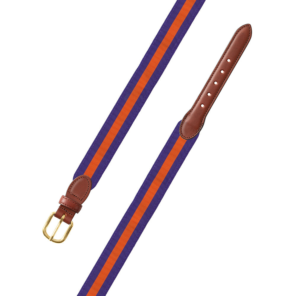 Purple & Orange Grosgrain Ribbon Leather Tab Belt