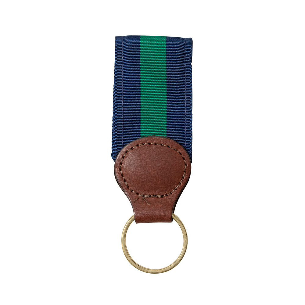 Navy &amp; Green Grosgrain Ribbon Key Fob