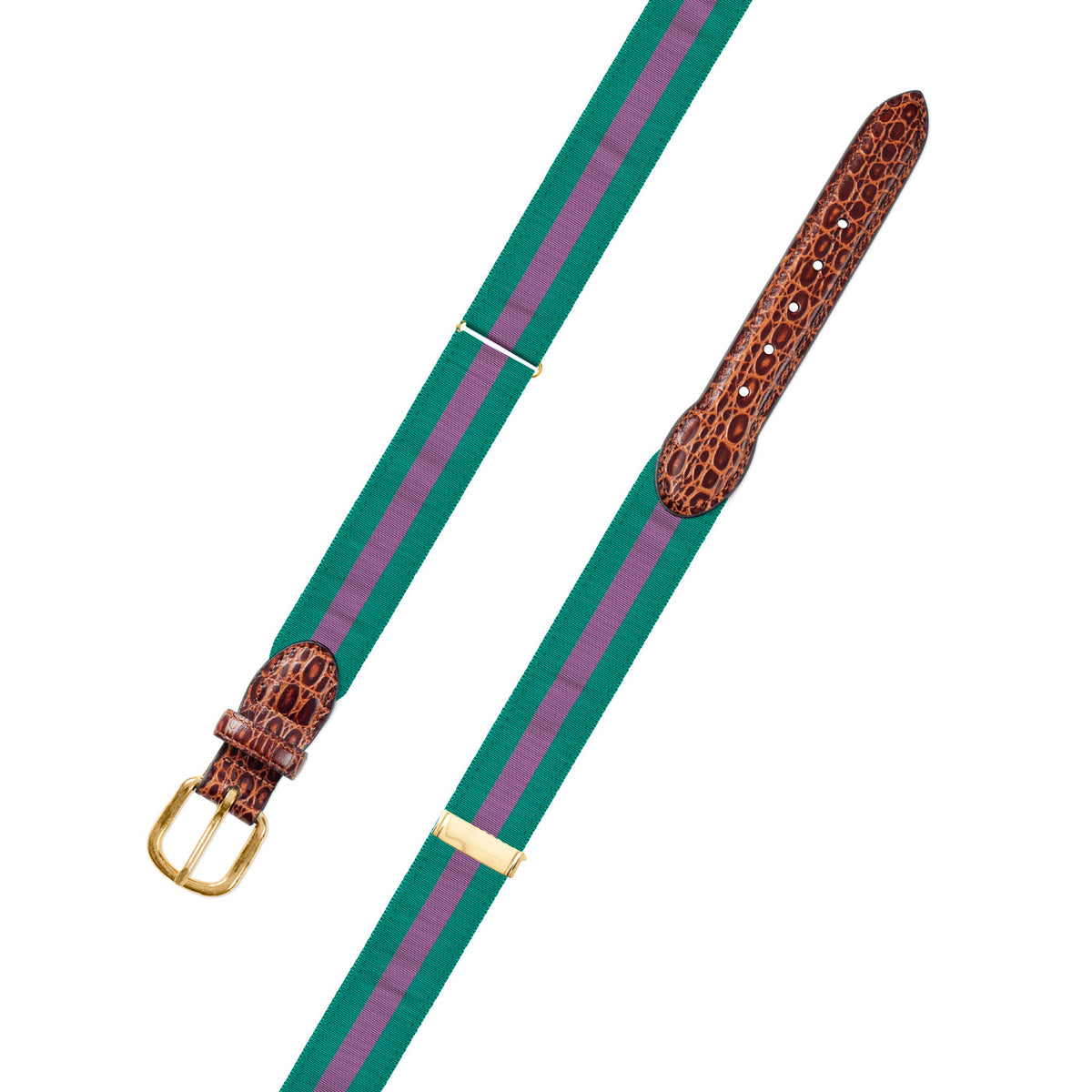 Adjustable Green &amp; Purple Grosgrain Belt with Embossed Calf Tabs