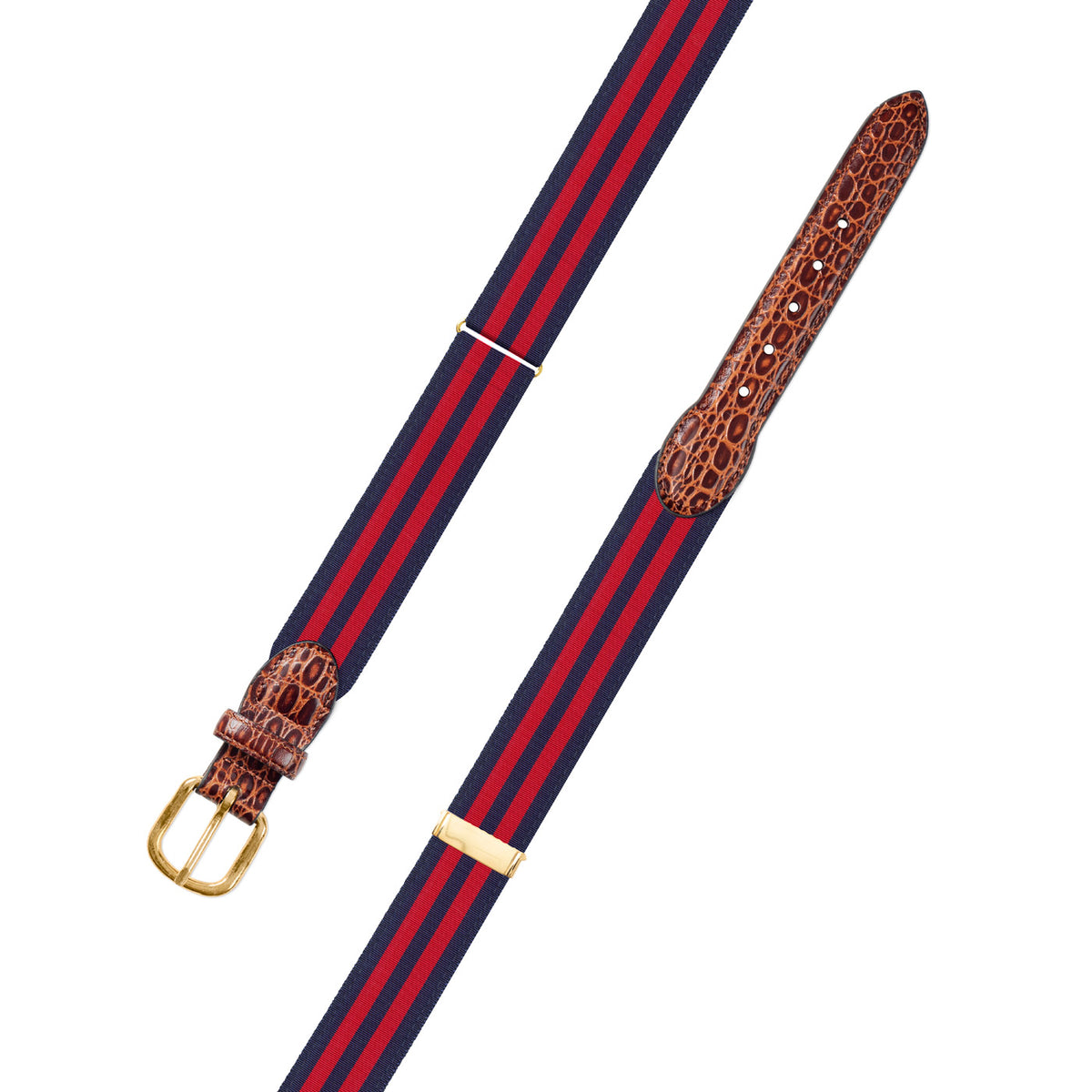 Adjustable Navy &amp; Red Grosgrain Belt with Embossed Calf Tabs