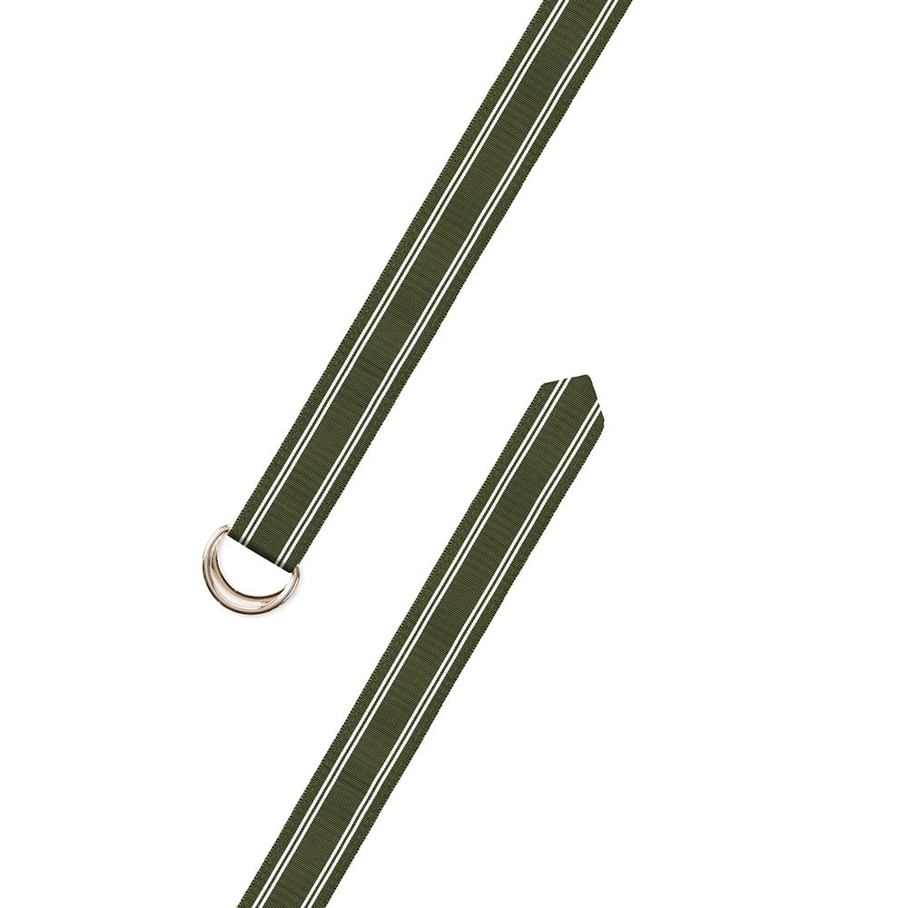 Olive & White Grosgrain Ribbon D-Ring Belt - Barrons-Hunter