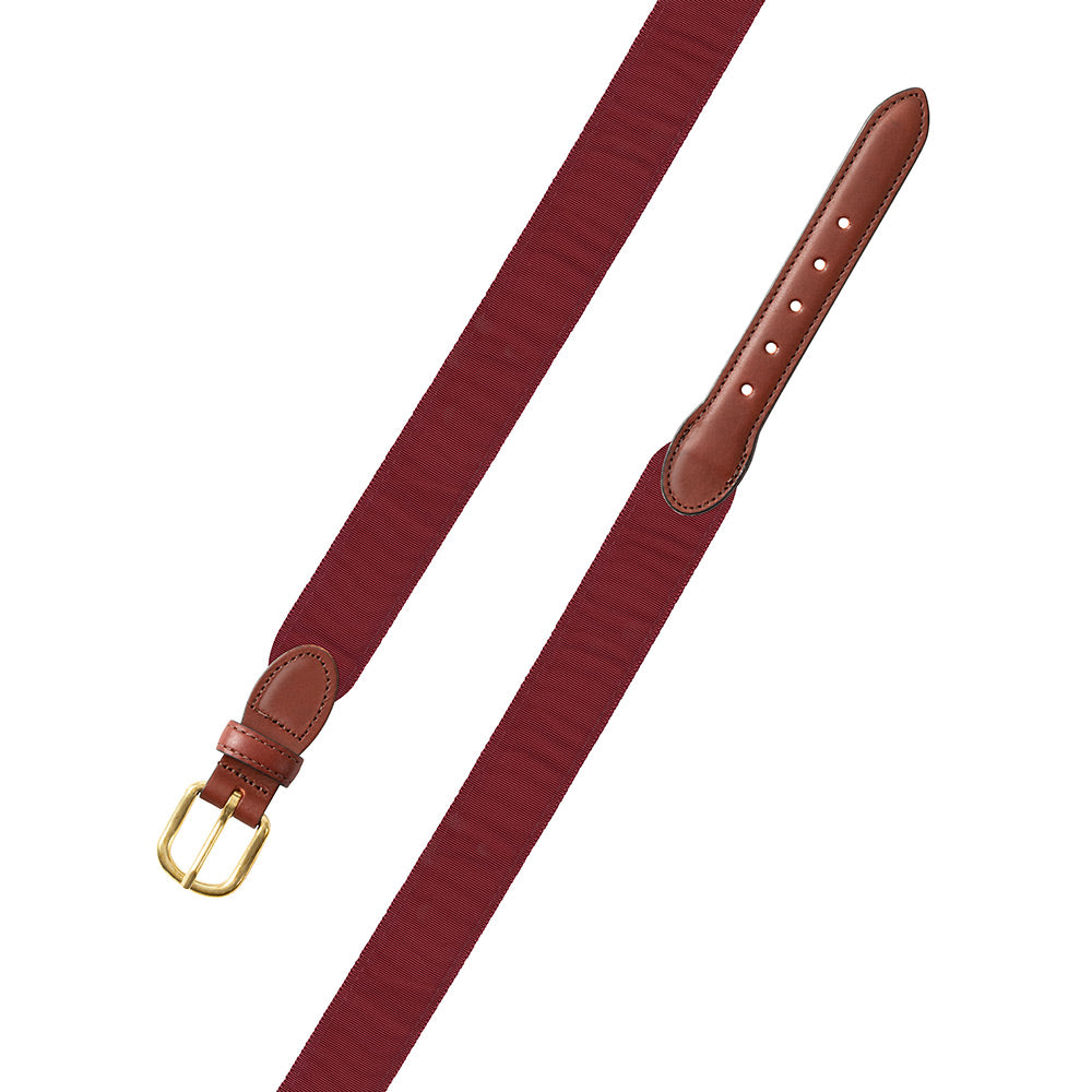 Burgundy Grosgrain Ribbon Leather Tab Belt