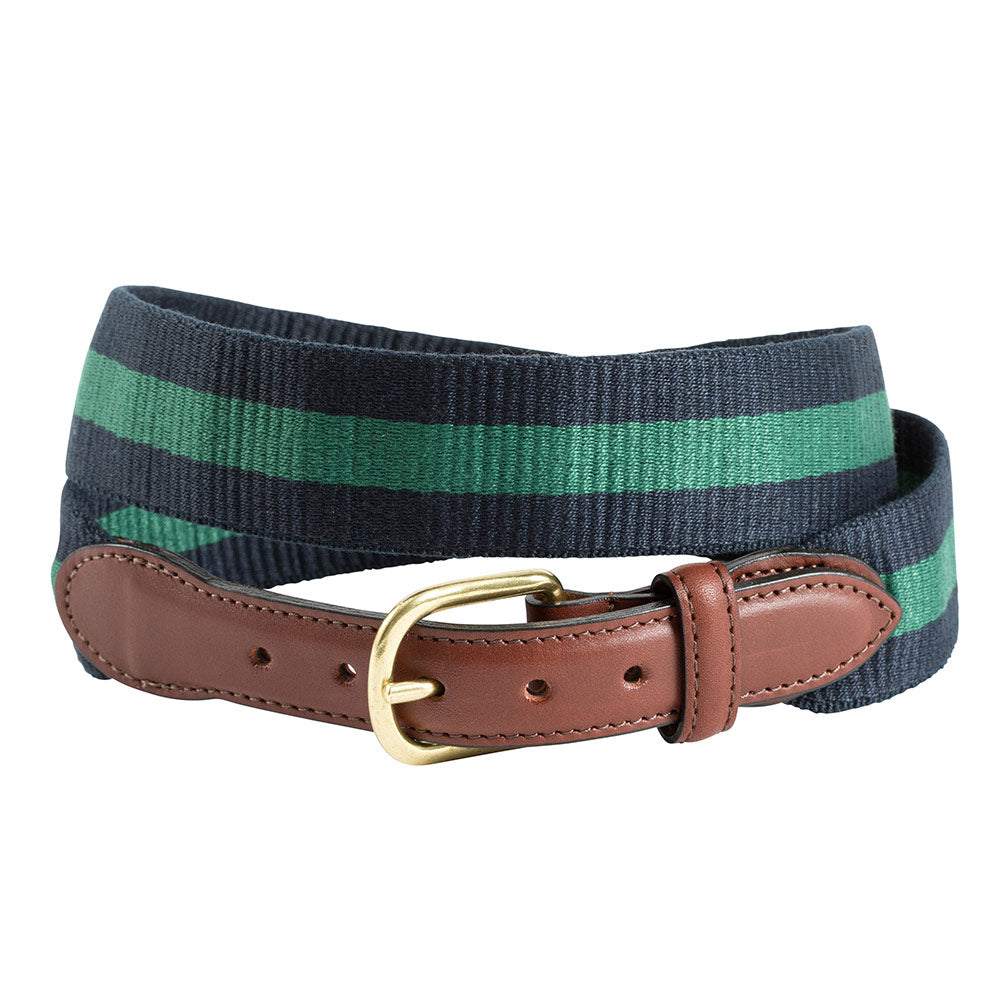 Navy &amp; Green Wide Belgian Surcingle Leather Tab Belt